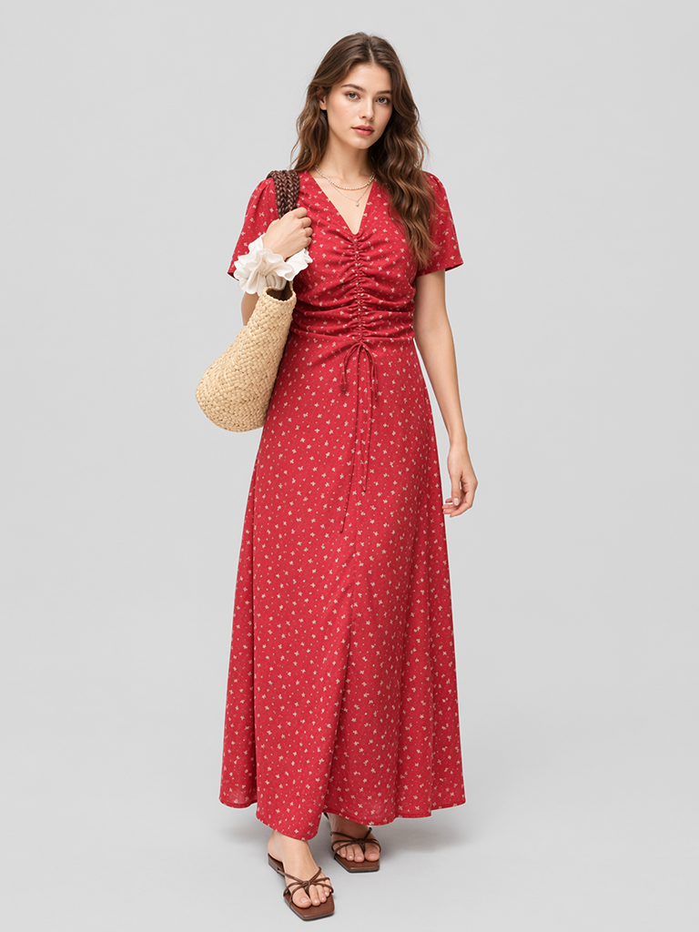 Elegant Floral Maxi-Red