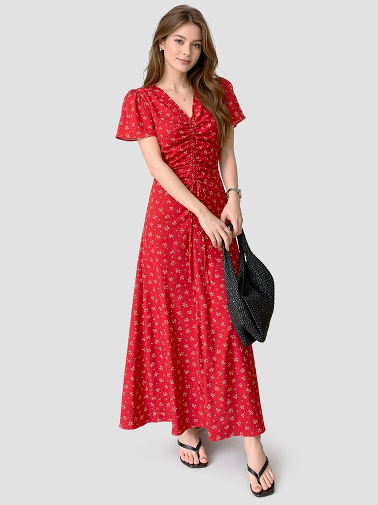 Elegant Floral Maxi-Red