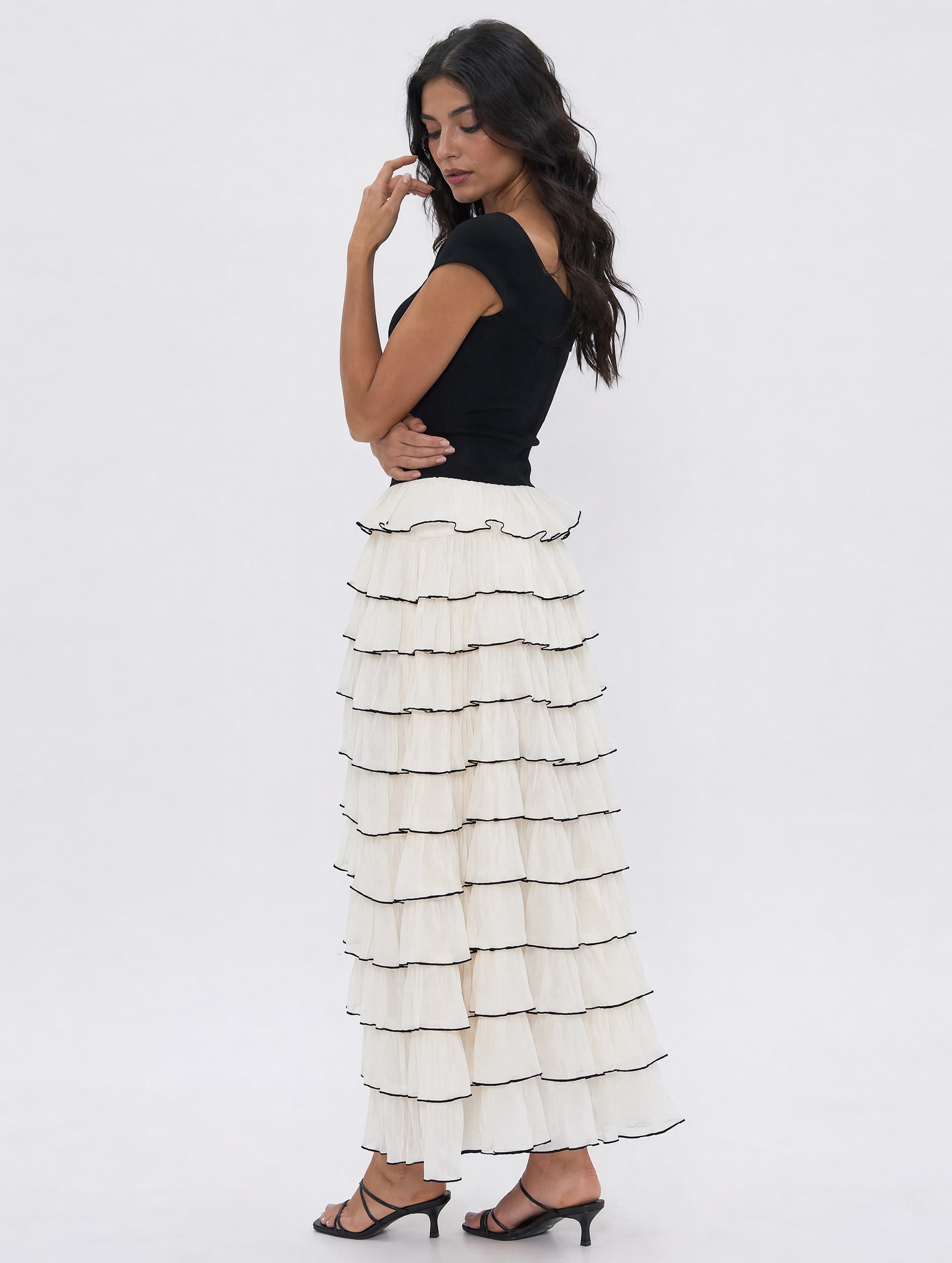Monochrome Ruffle Maxi Dress