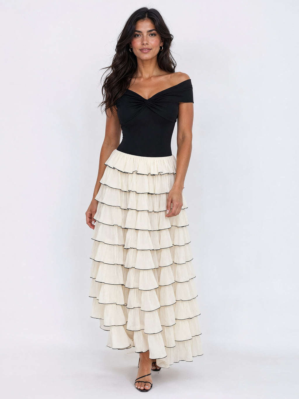 Monochrome Ruffle Maxi Dress