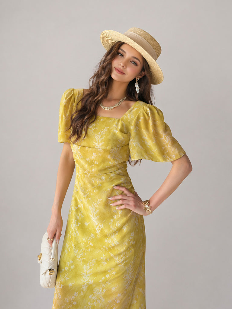 Floral Garden Dress-Yellow