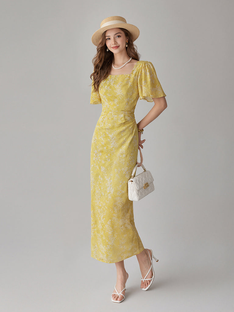 Floral Garden Dress-Yellow