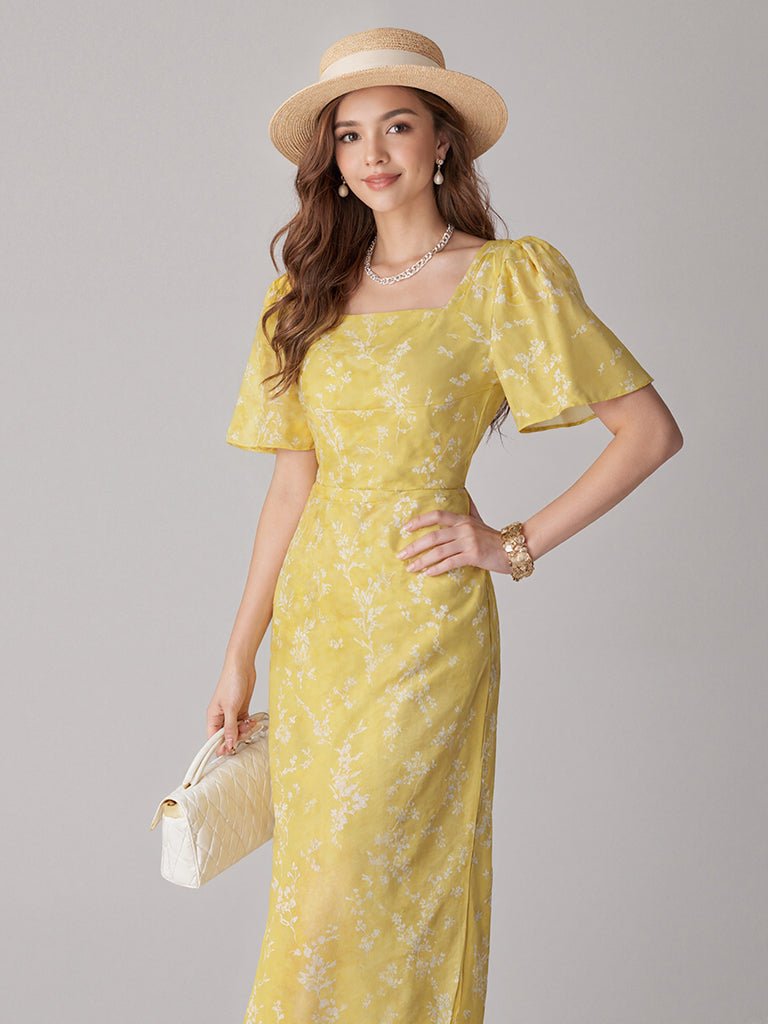 Floral Garden Dress-Yellow