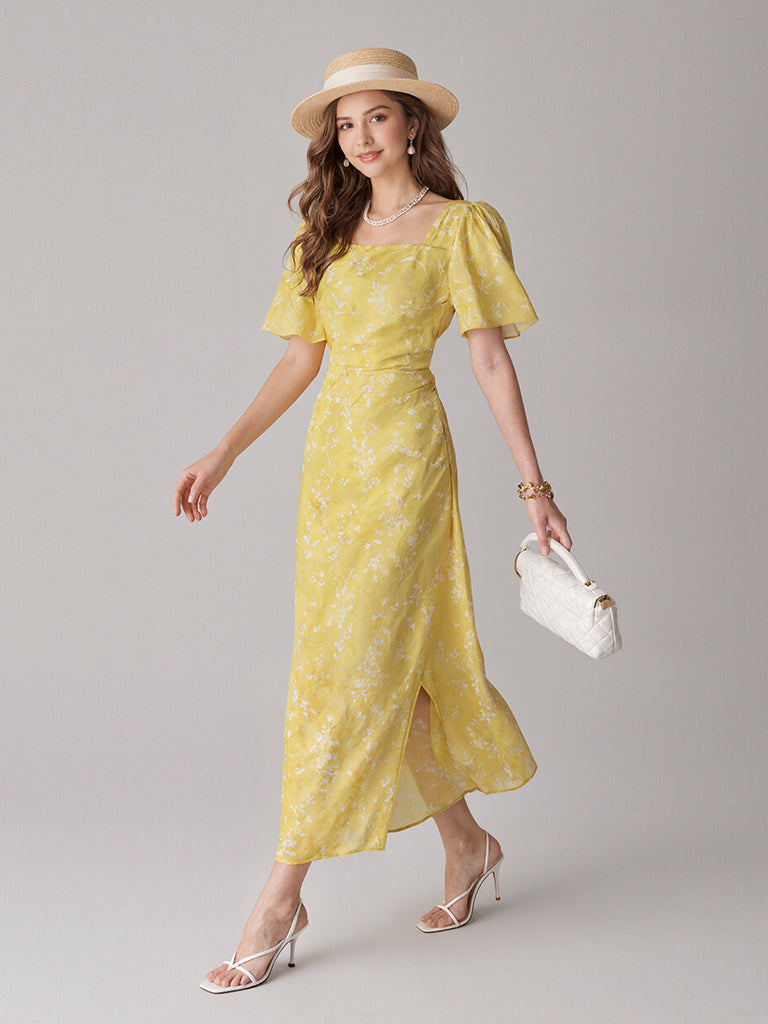Floral Garden Dress-Yellow