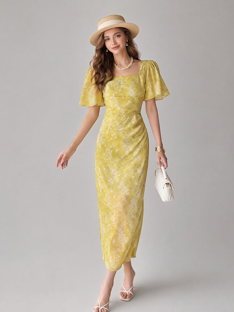 Floral Garden Dress-Yellow