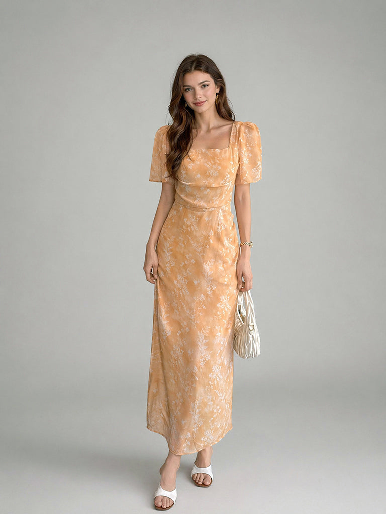 Floral Garden Dress-Orange
