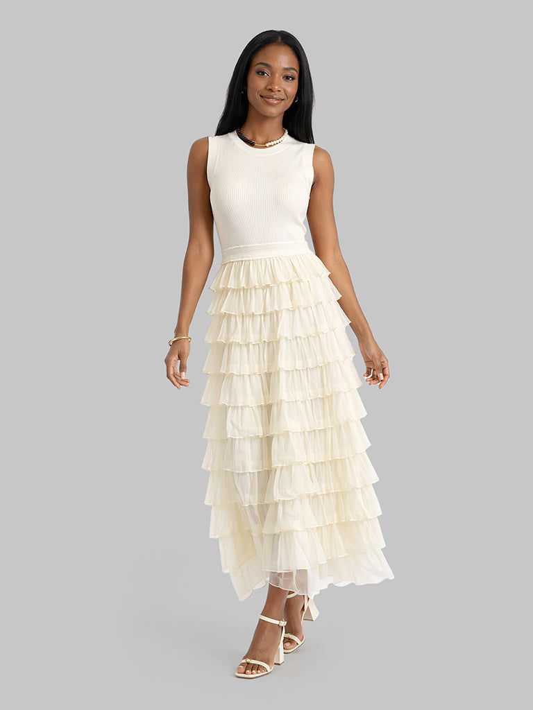 Ruffle Maxi Dress-Beige