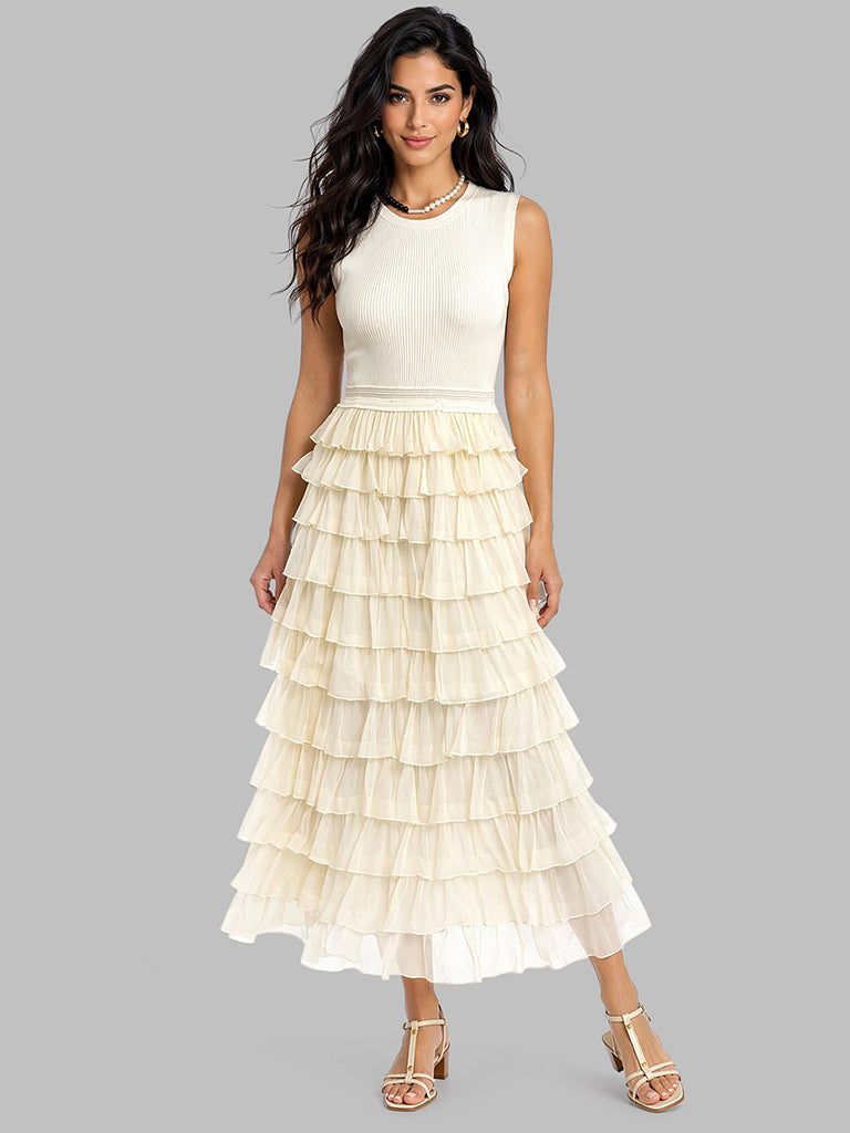 Ruffle Maxi Dress-Beige