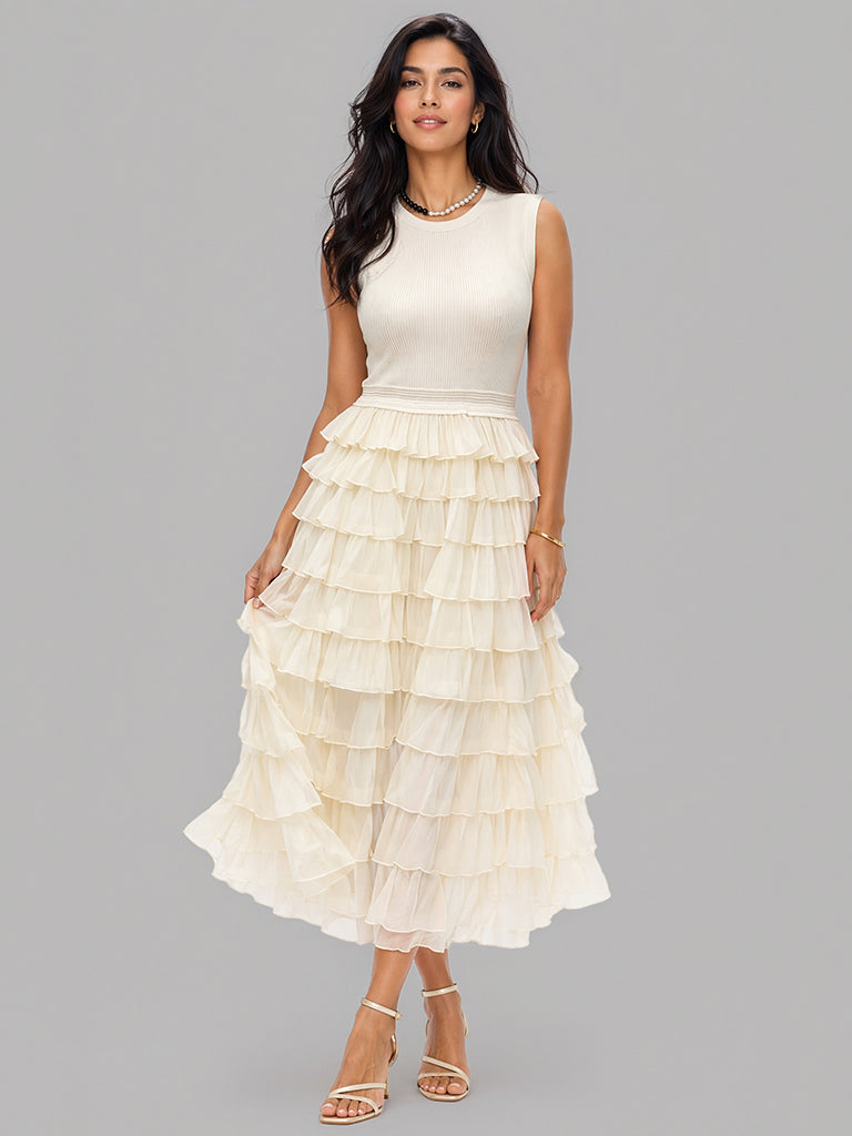 Ruffle Maxi Dress-Beige