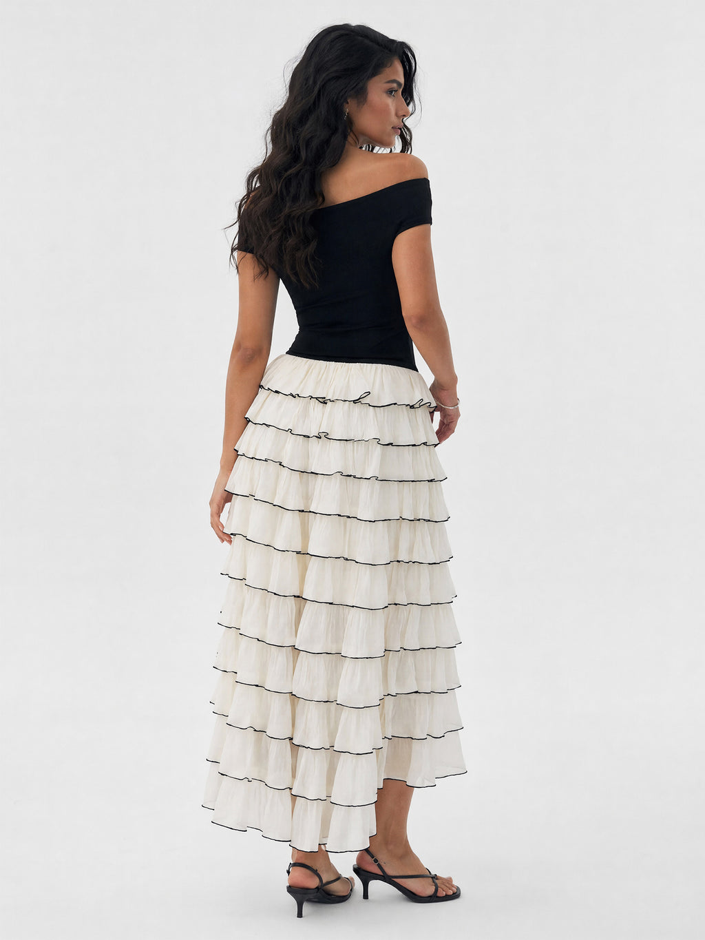 Monochrome Ruffle Maxi Dress
