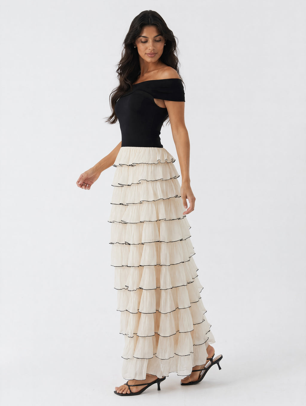 Monochrome Ruffle Maxi Dress
