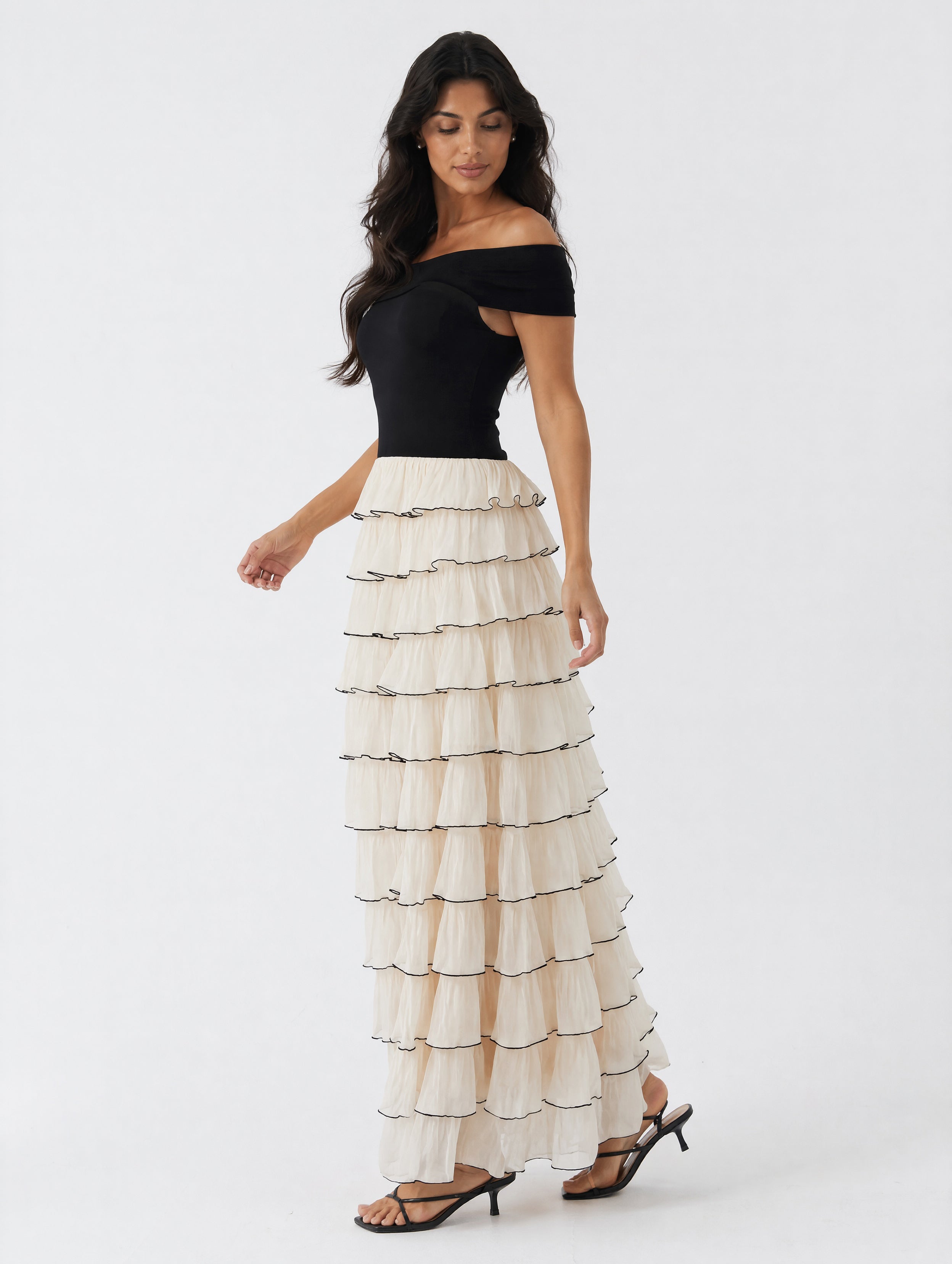 Monochrome Ruffle Maxi Dress