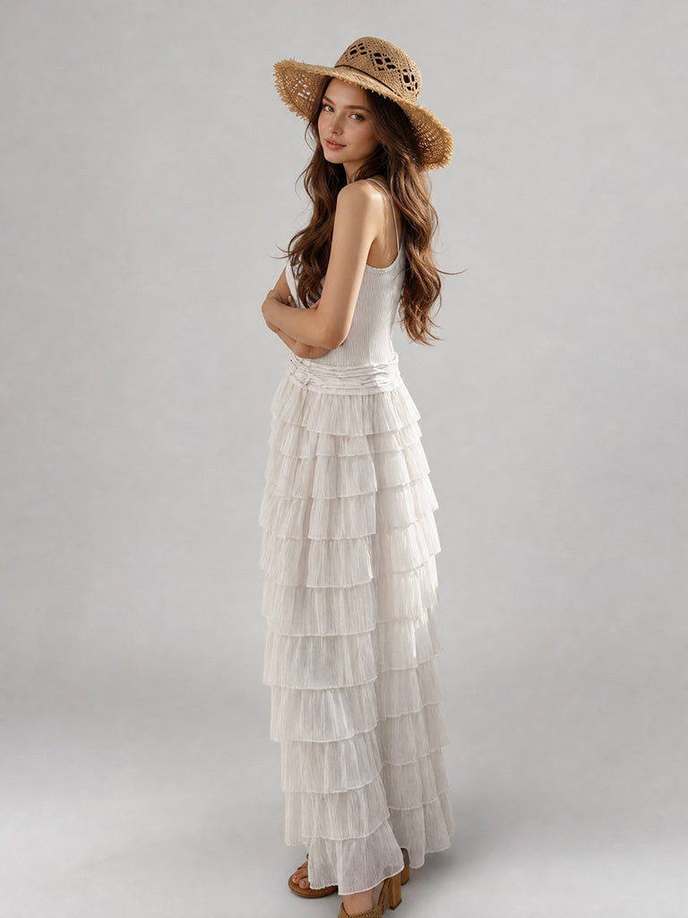 Ruffle Maxi Dress-Beige