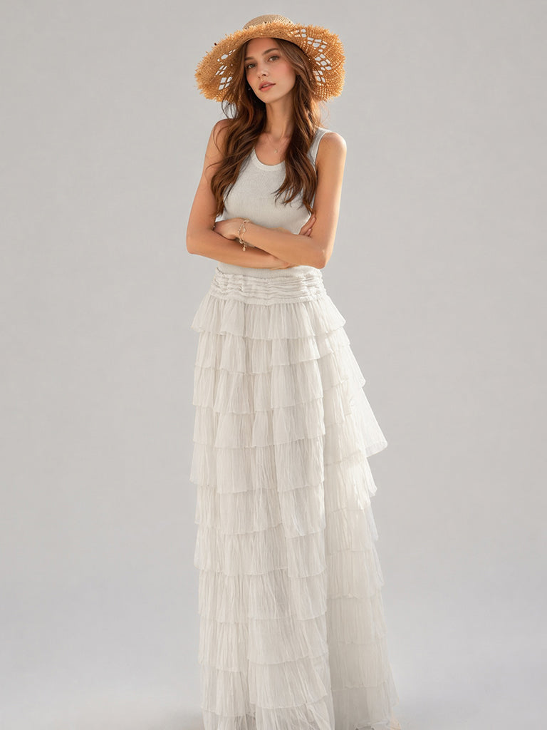 Ruffle Maxi Dress-Beige