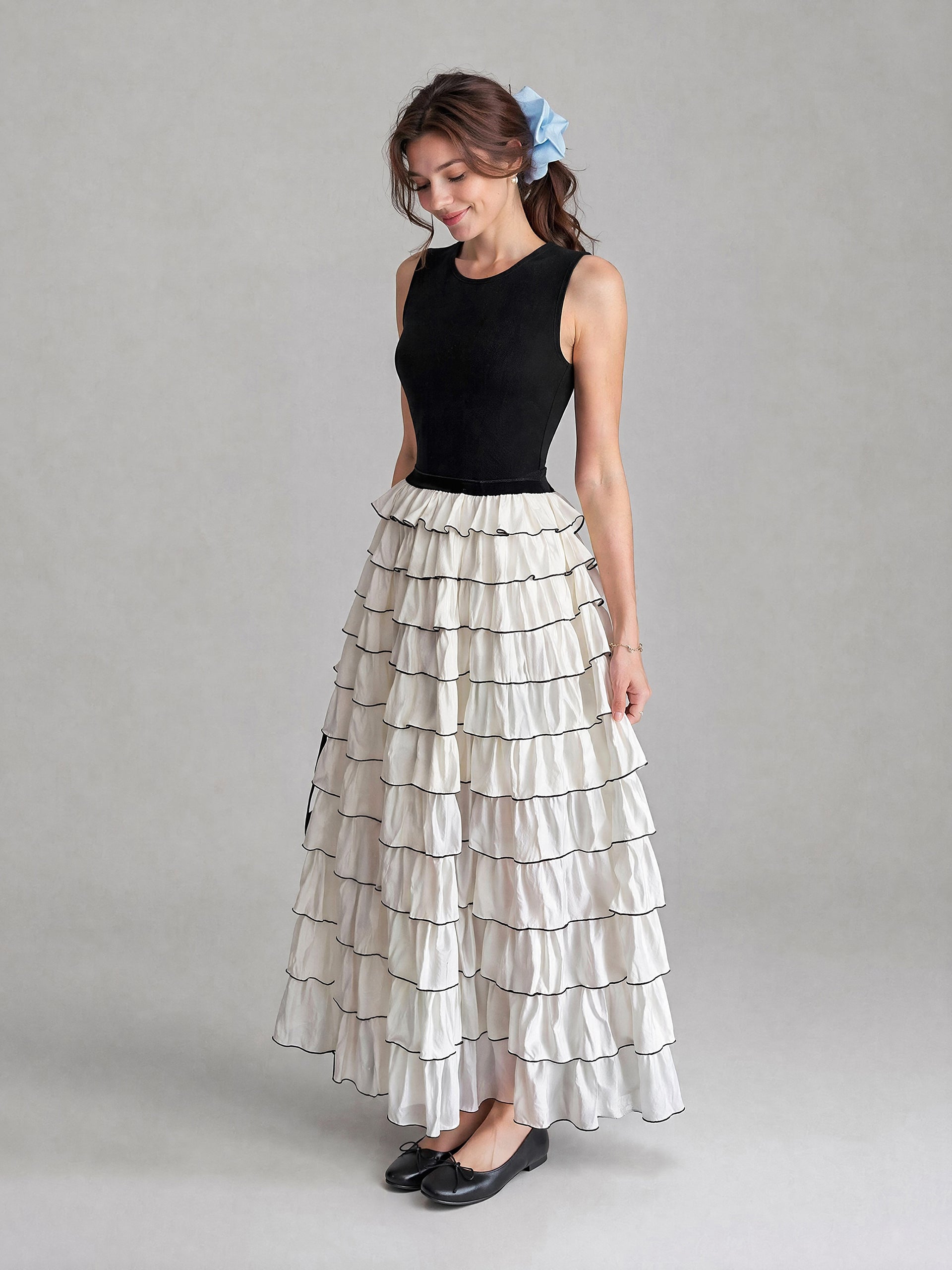 Ruffle Maxi Dress-Black